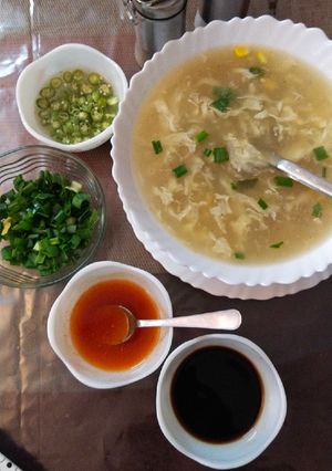 A picture of Chicken corn soup.