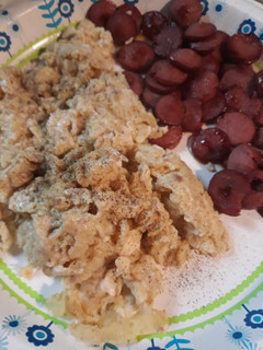 A picture of Buttered Anchovies, Eggs with a side of Hotdog Rounds.