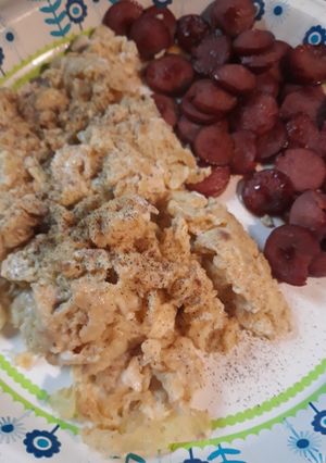 A picture of Buttered Anchovies, Eggs with a side of Hotdog Rounds.