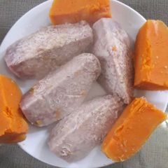 A picture of Boiled arrowroots and butternut.