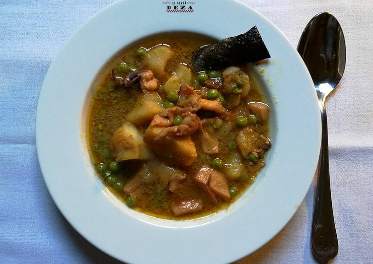 Sepia guisada con patatas y guisantes