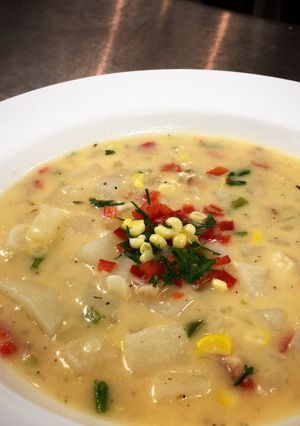 A picture of Grilled Corn Potato Chowder.
