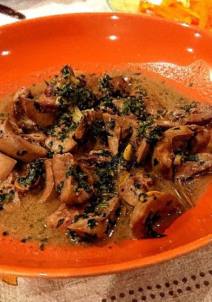 A picture of Rognoncini Trifolati (sautéed Kidneys).