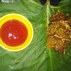 A picture of Gujarati Patra (Colocasia leaves).