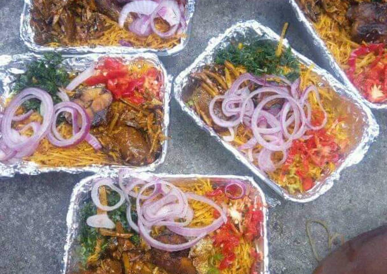 Abacha with fried fish
