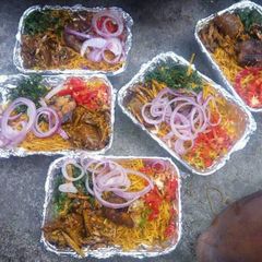 Abacha with fried fish A picture of Abacha with fried fish.
