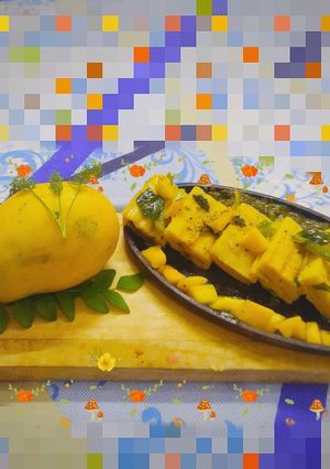 A picture of Mango grilled dhokla.
