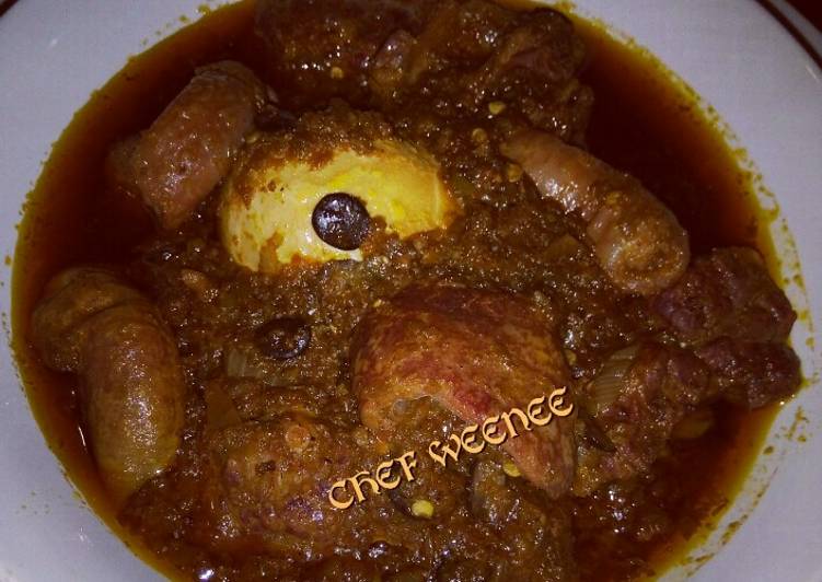 Recipe of Quick Ofada Sauce with Assorted meat