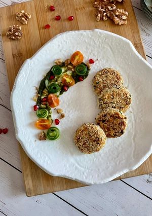 A picture of Walnut and malai paneer papad kebab.
