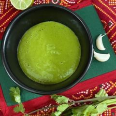 A picture of Green Garlic Chutney/ Hare Lahsun Patta Ki Chutney/ Green Garlic Coriander Chutney.