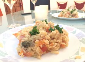 Una foto de Risotto de camarones