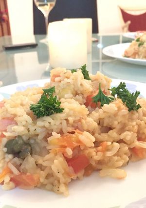 Una foto de Risotto de camarones