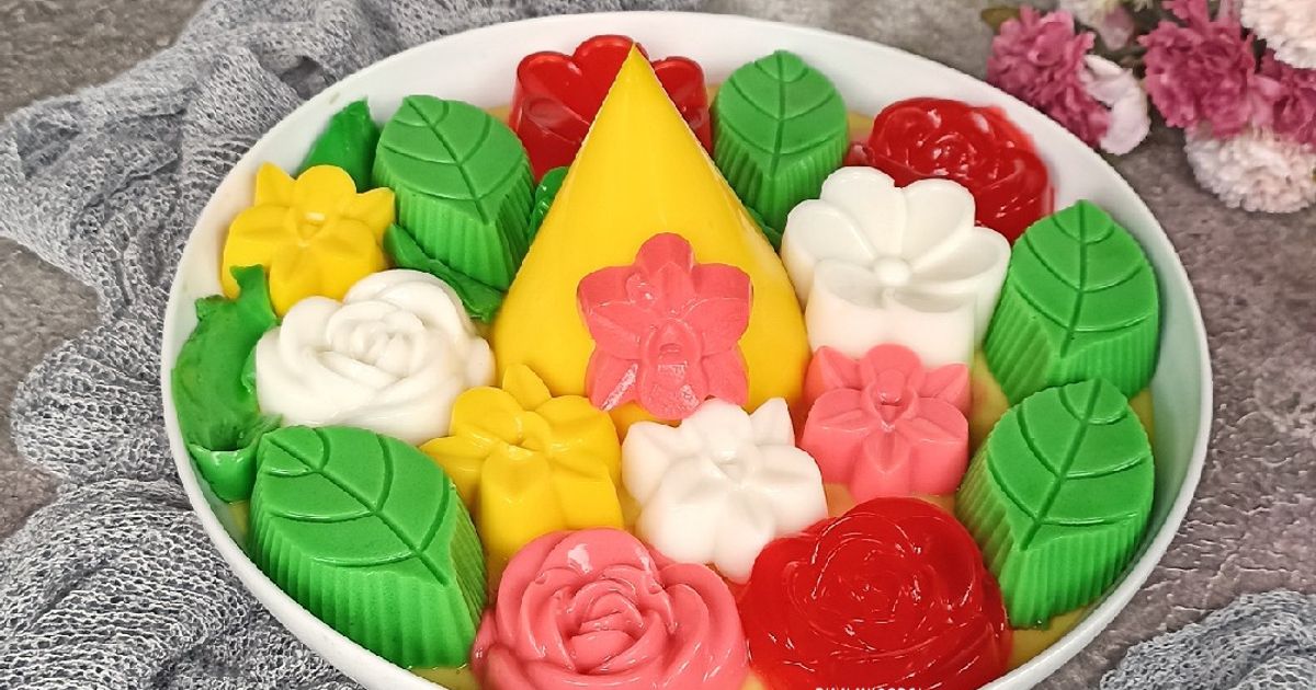 Tumpeng pudding bunga setaman