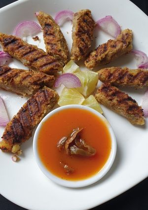 A picture of Chickpea Potato Seekh Kebab.
