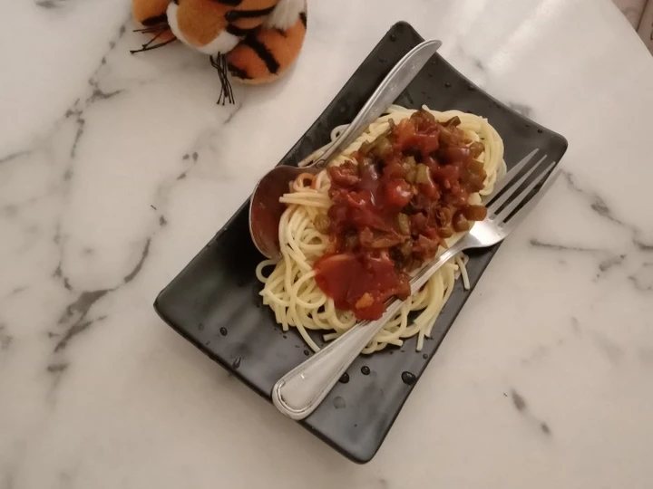 Cara Sederhana Membuat Resep  Spaghetti 🍝 daging &amp;amp; tumis buncis yang Lezat, Bikin Ketagihan