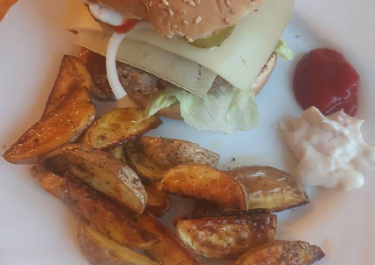 Cheeseburger mit Potatoe Wedges