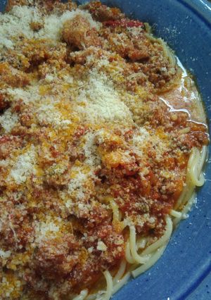 Une photo de Pastachuitta ou sauce tomate à la viande