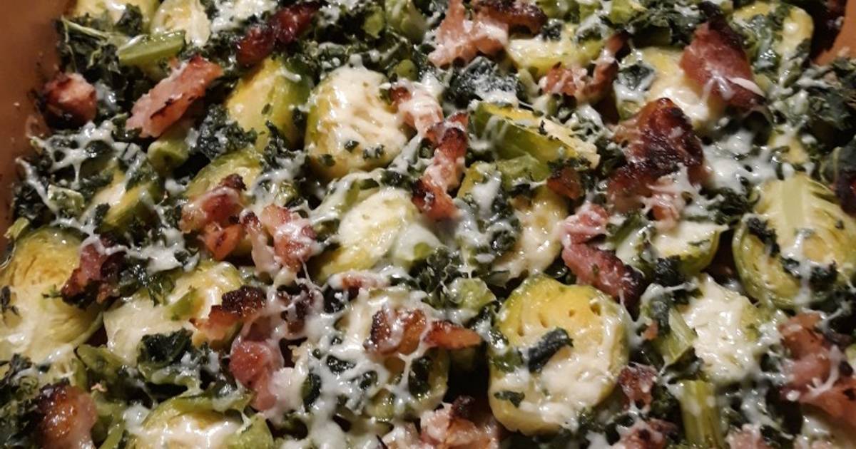 Roasted Kale and Brussel Sprouts Recipe by skunkmonkey101 Cookpad