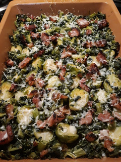 A picture of Roasted Kale and Brussel Sprouts.