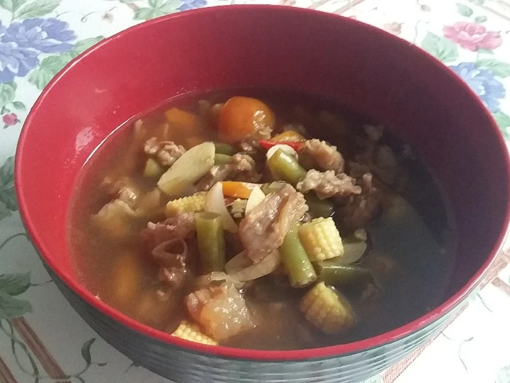 Langkah Mudah untuk Membuat Resep Asem2 tetelan sapi dengan sayur Wortel, buncis, jagung muda (tidak pake minyak) yang Sempurna Anti Ribet, Lezat