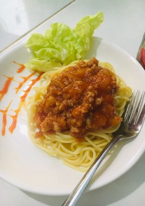 Hình của món Mì ý sốt thịt băm.