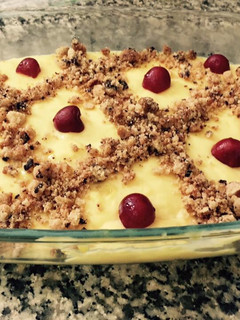 A picture of Custard with leftover cookies.
