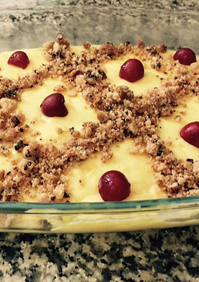 A picture of Custard with leftover cookies.