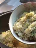 Taste of spring, Japanese cooked rice with Aralia sprouts
