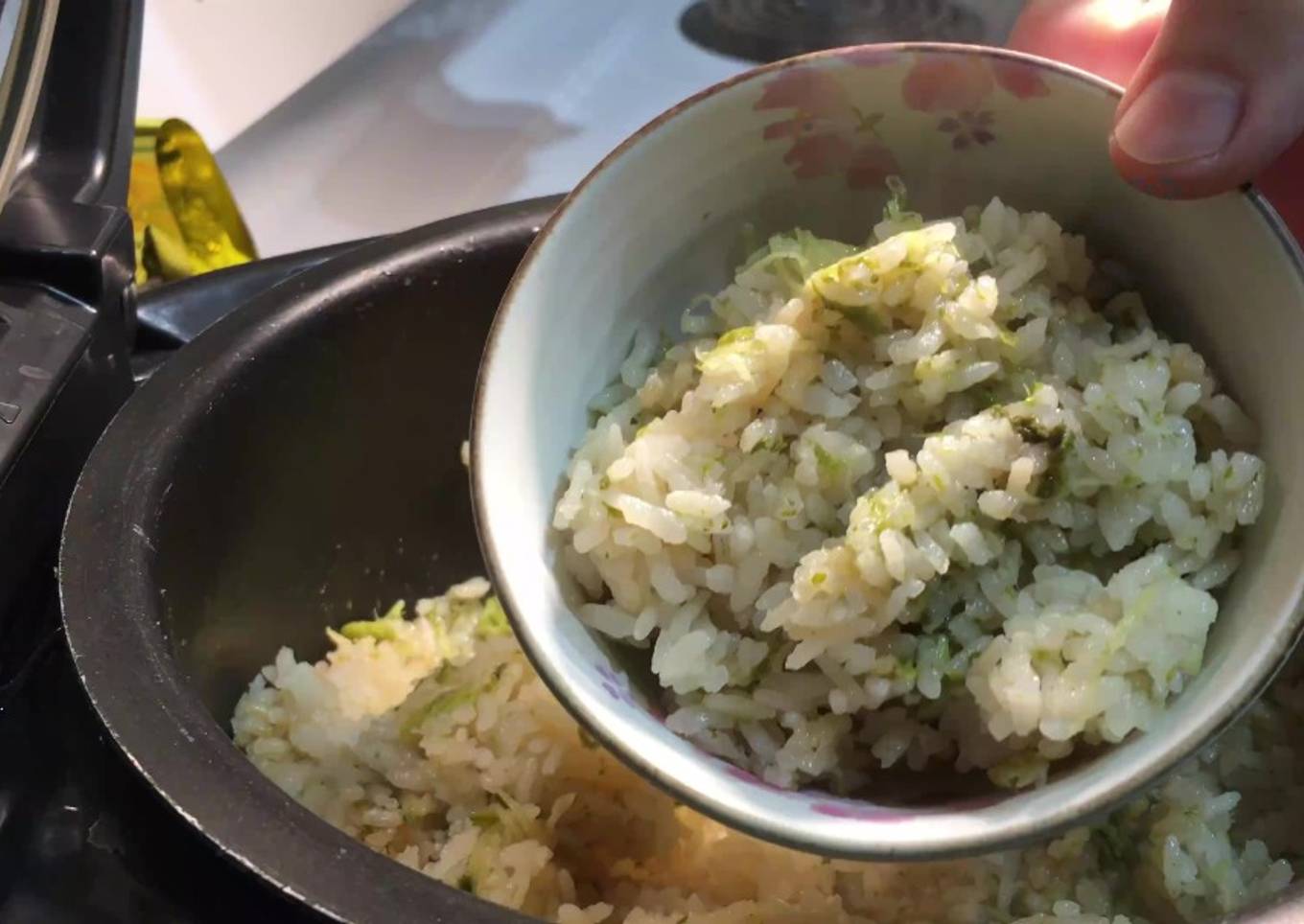 Taste of spring, Japanese cooked rice with Aralia sprouts