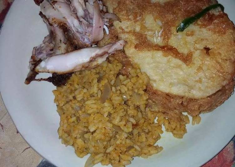 Recipe of Quick Yam frettas, rice and Oven baked  Shredded chicken