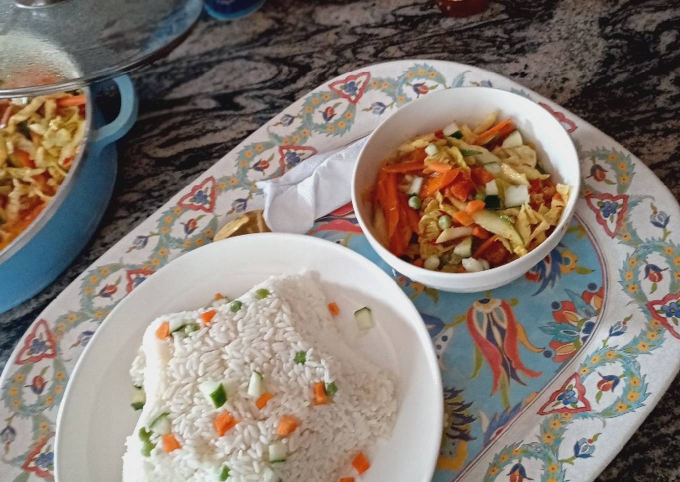 Assorted sauteed veggies with white rice