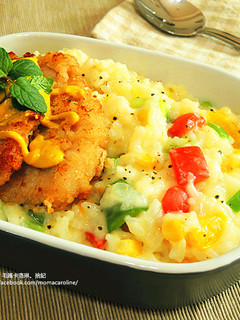 鮮蔬燉飯佐芥末豬排 的食譜成品照片