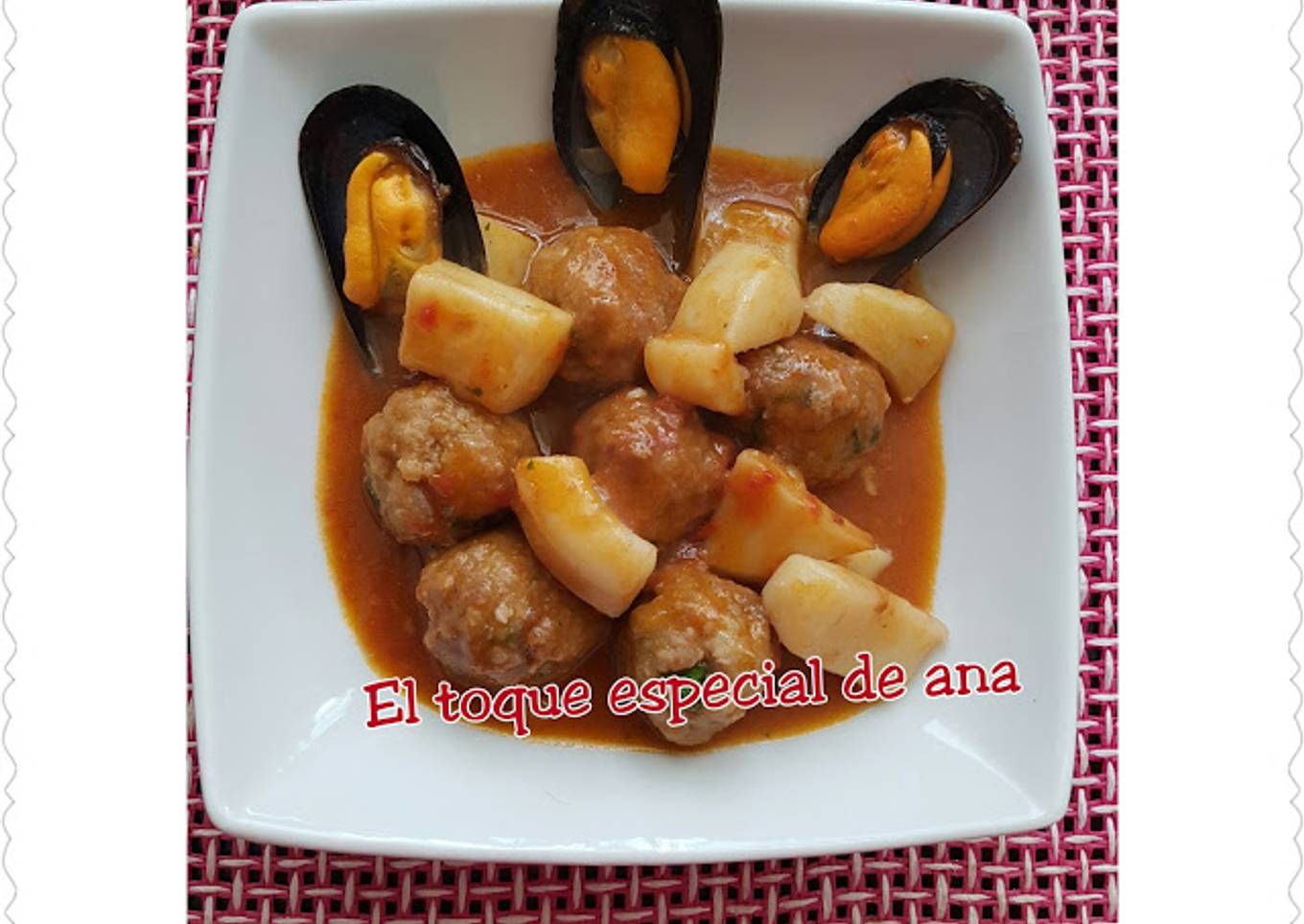 Albóndigas con sepia y mejillones