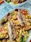 Ensalada gourmet con lentejas rojas y caballa