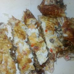 Folded Dambun nama(Spiced, Crushed meat) with egg A picture of Folded Dambun nama(Spiced, Crushed meat) with egg.