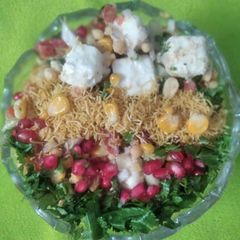 A picture of Tasty Tangy Bhel with a Twist of Corn and Feta Cheese.