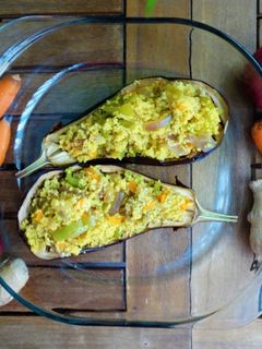 Una foto de Berenjenas al horno rellenas de cuscús