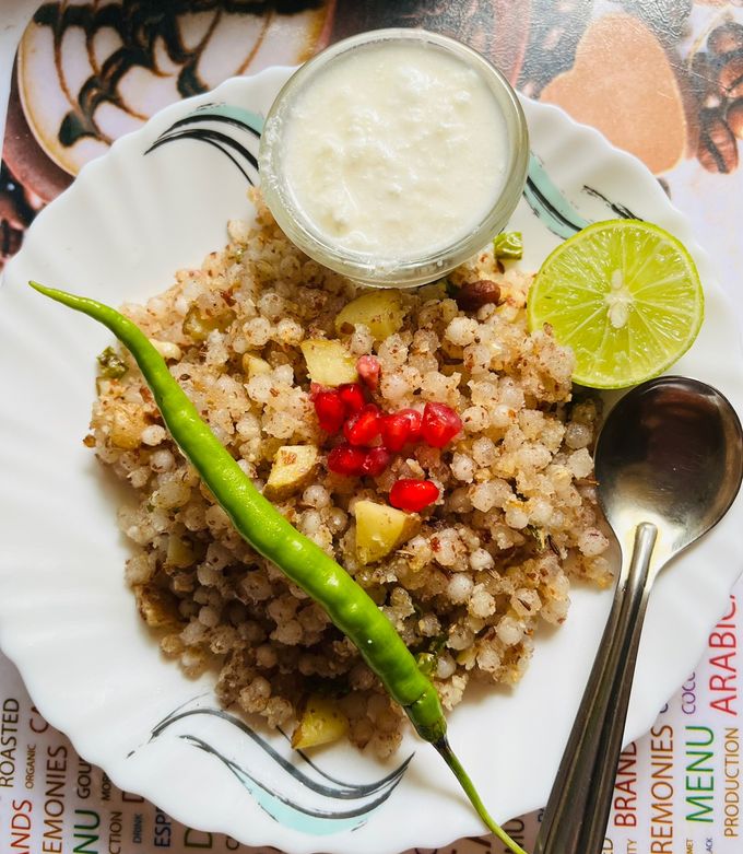 A picture of Vrat ki Sabudana Potato Khichadi,morning breakfast or Lunch Satvik recipe.