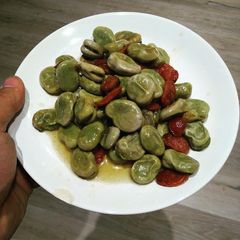Stir fried broad beans with Chinese sausage A picture of Stir fried broad beans with Chinese sausage.