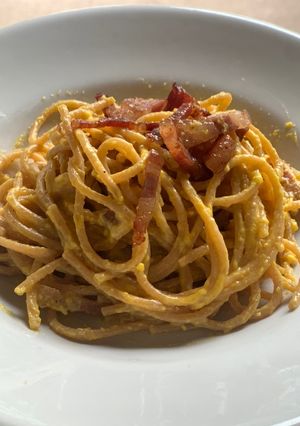 A picture of Whole Wheat Spaghetti Carbonara.