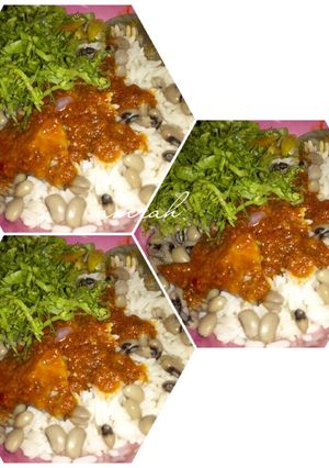 A picture of Shinkafa da wake da lettuce.