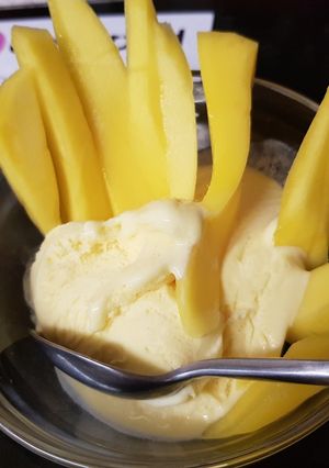 A picture of My Mango dip sticks in Creamy Cornish Ice Cream. 😀.