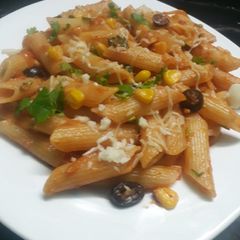 Pasta Arrabbiata with sweetcorn A picture of Pasta Arrabbiata with sweetcorn.