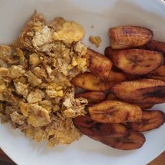A picture of Plantain with scrambled eggs.