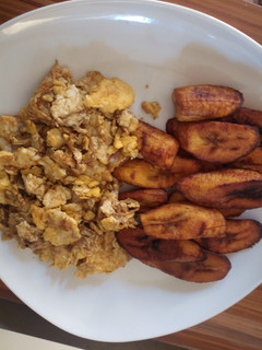 A picture of Plantain with scrambled eggs.
