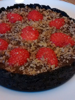 A picture of No Bake Chocolate, Strawberry Tart.