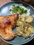Pollo a la mostaza con papas al horno y arroz blanco 🍗🥔🍚