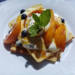A picture of Peach strudel waffle.