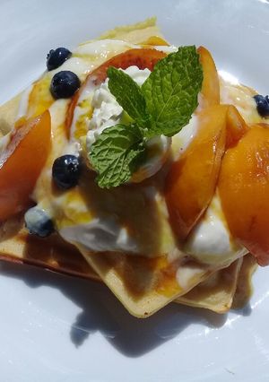 A picture of Peach strudel waffle.