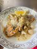Ikan Salmon dengan Cendawan Butang